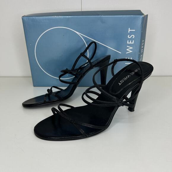 Nine West Black Strappy Heeled Sandals – Women’s Size 7.5M Leather Upper - Picture 4 of 8